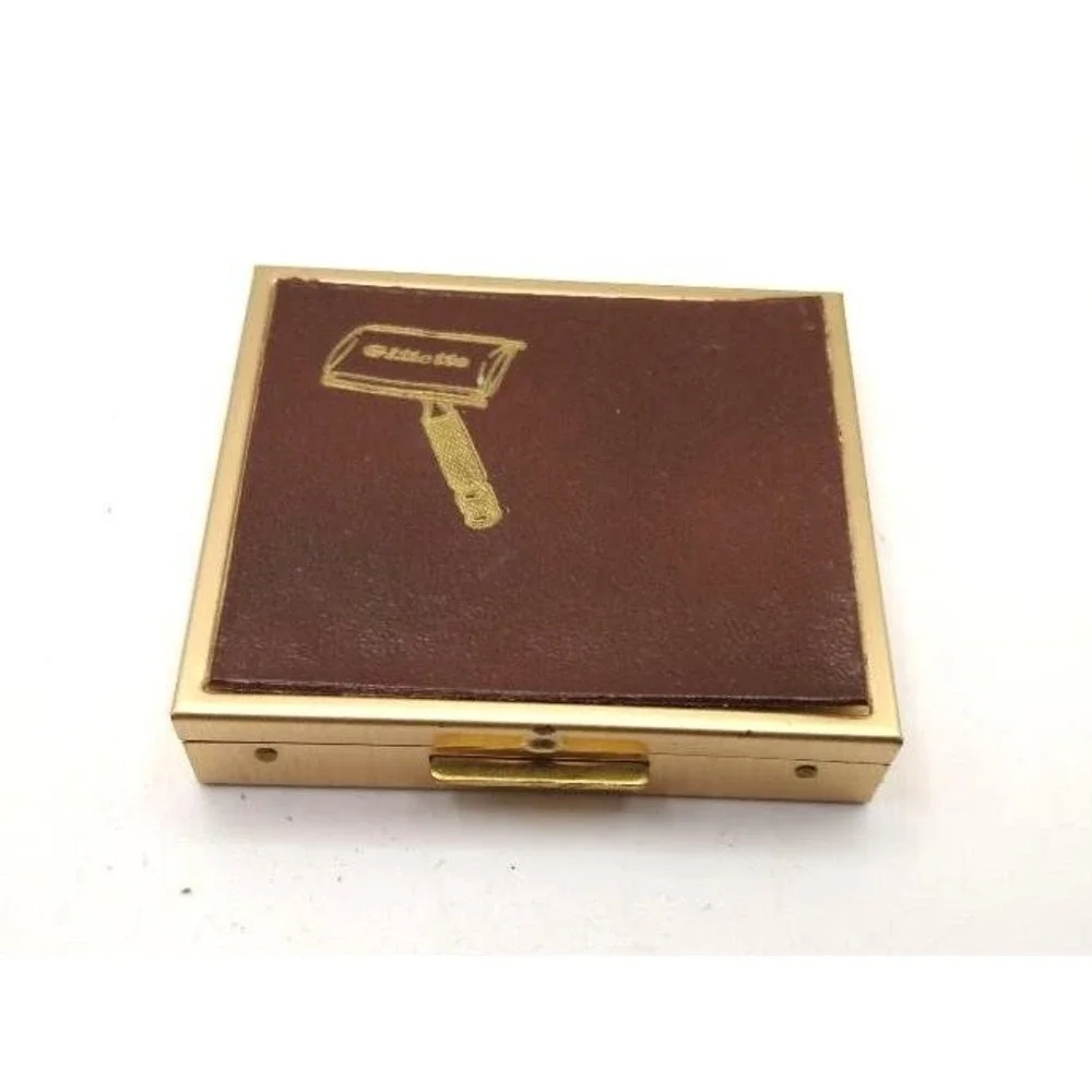 Vintage Gillette Razor Set Small Gold Toned Travel Case 1950s 60s